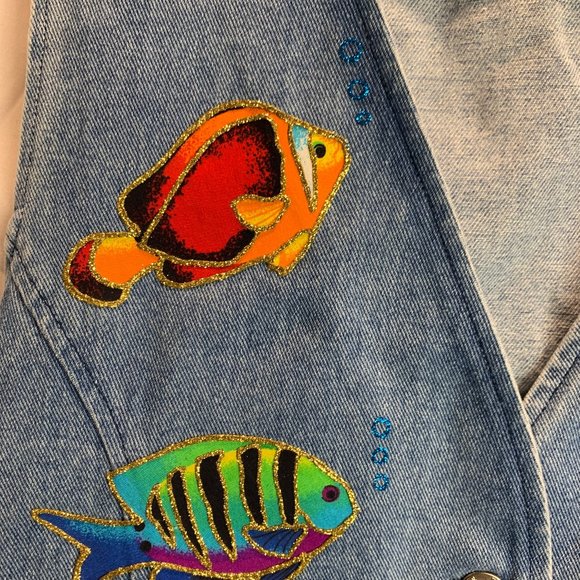 Apache Denim Vest Size with Glittery Fish Embellishments X Large - Picture 4 of 12
